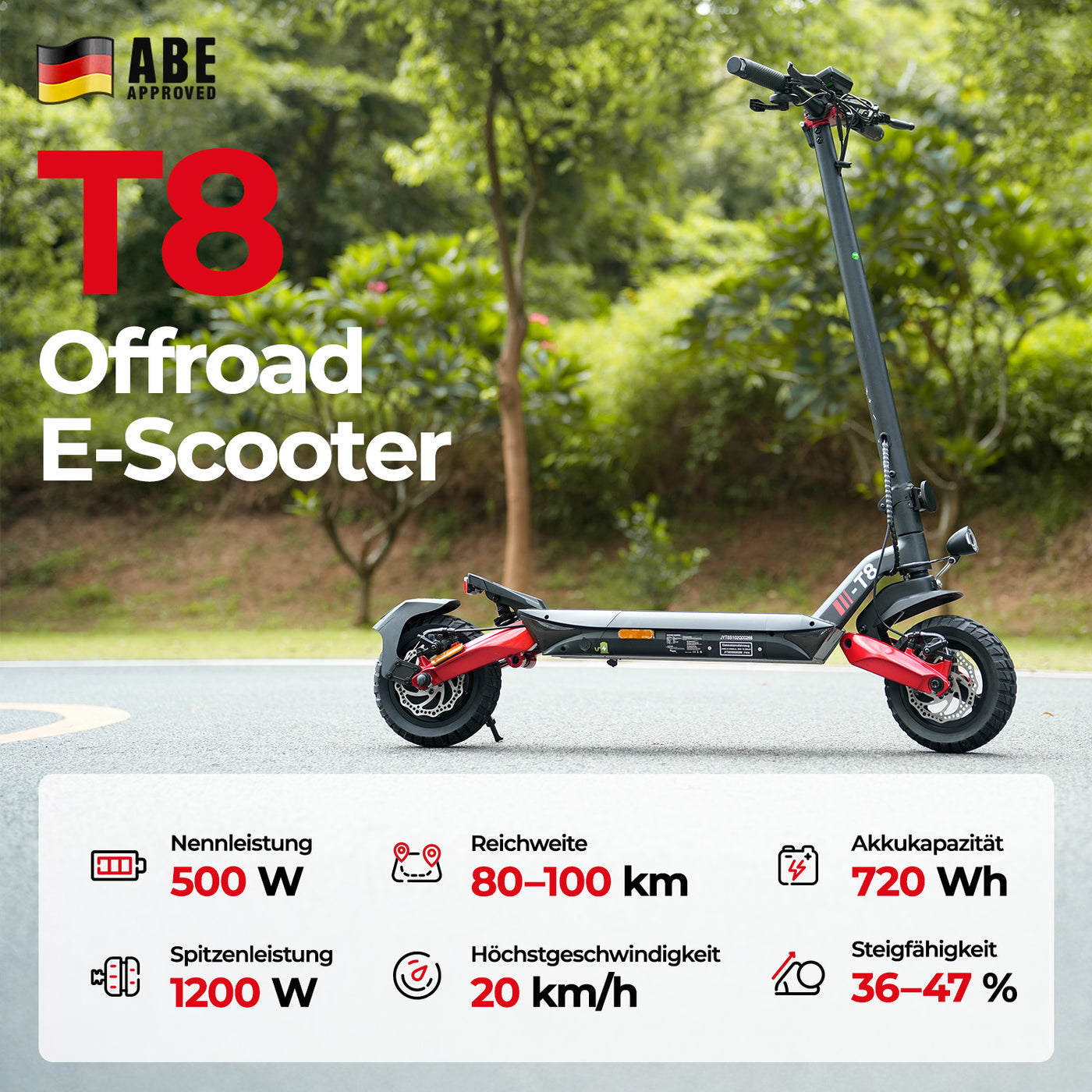iScooter 1200W T8 Offroad E-Scooter Mit Straßenzulassung (ABE/eKFV)