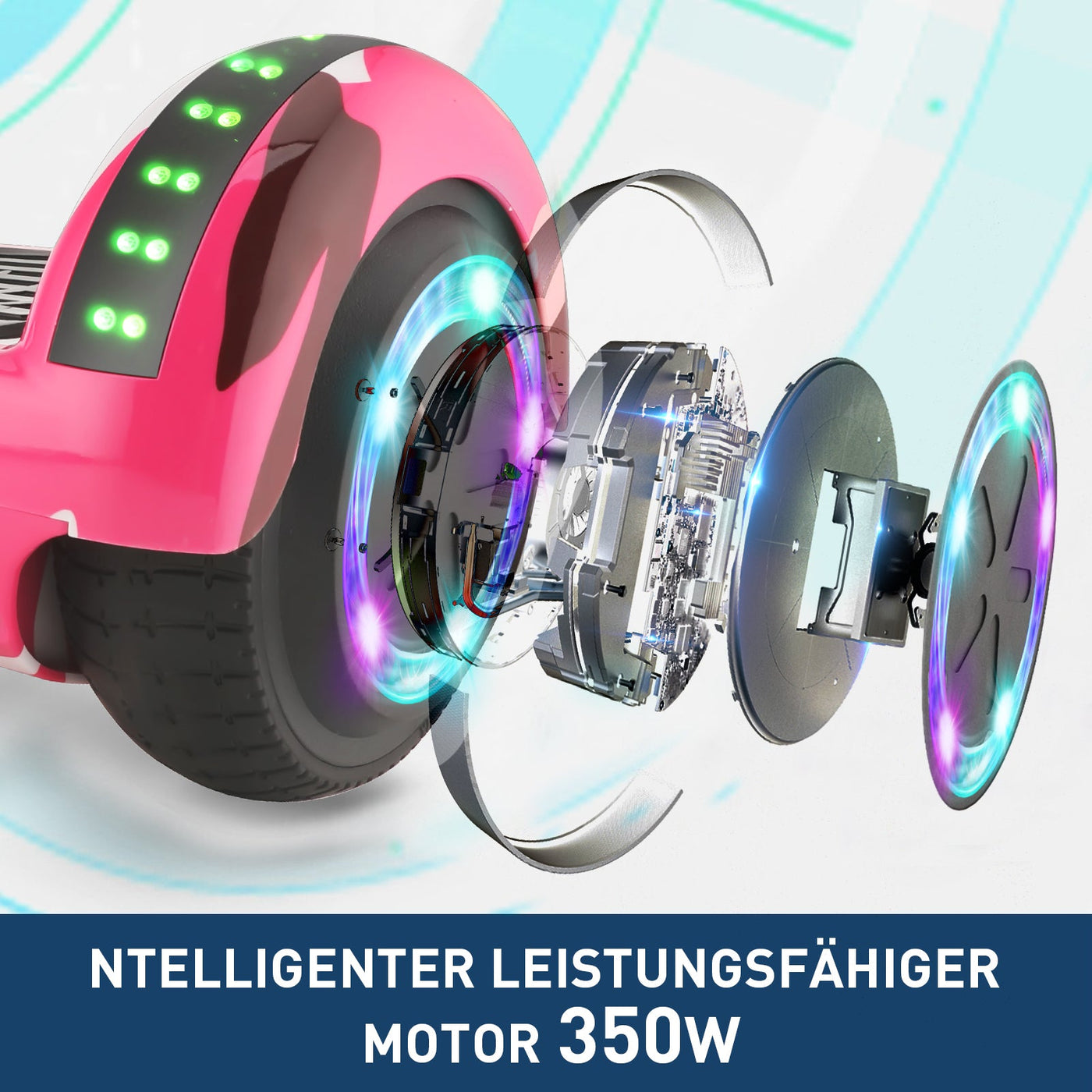 H1 Hot Pink 700-W-Motor LED Balance Hoverboard Bluetooth 6.5"