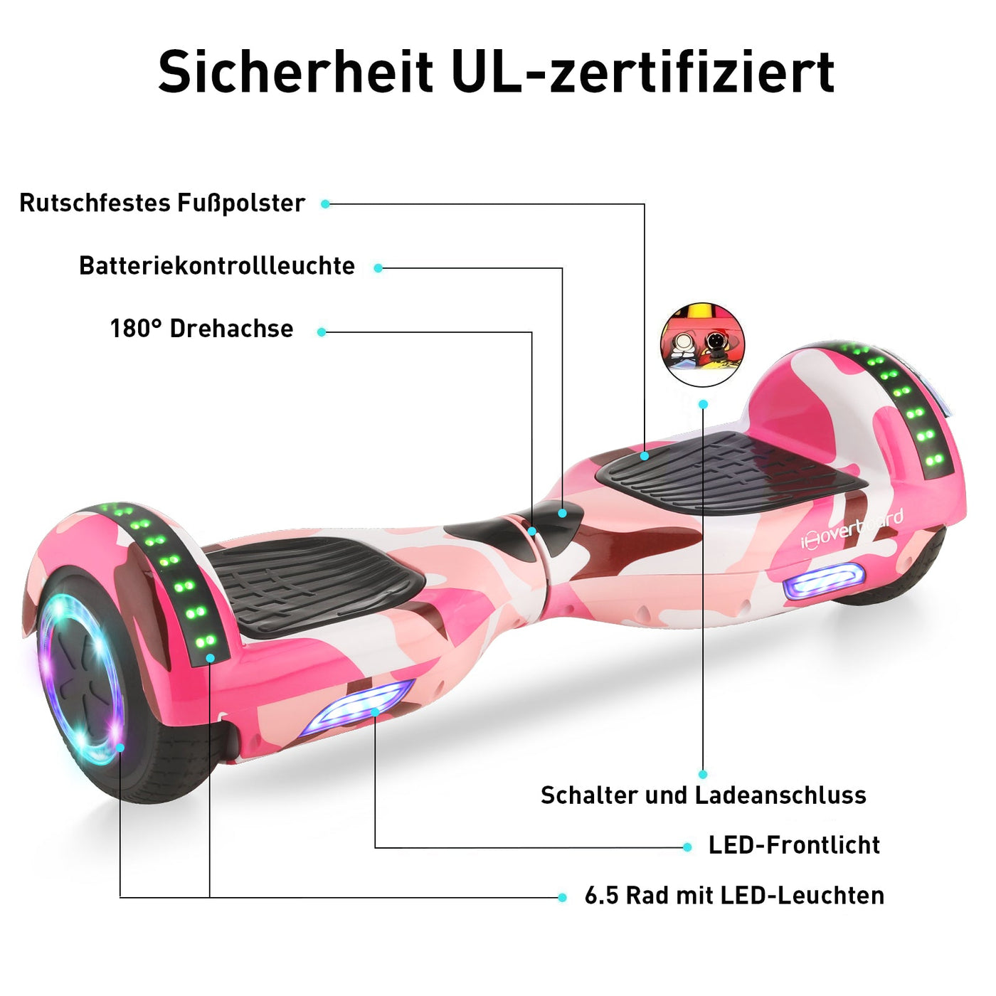 H1 Camouflage Pink Hoverboard, Hoverboard mit sitz