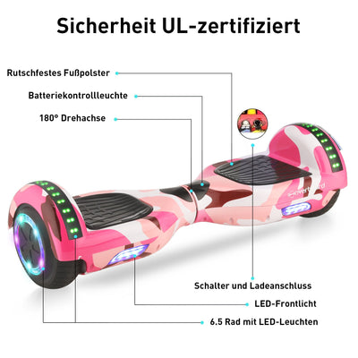H1 Hot Pink 700-W-Motor LED Balance Hoverboard Bluetooth 6.5"
