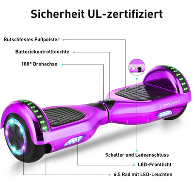 H1 Lila (Fuchsia) 700-W-Motor LED Smart Balance Hoverboard Bluetooth 6.5"