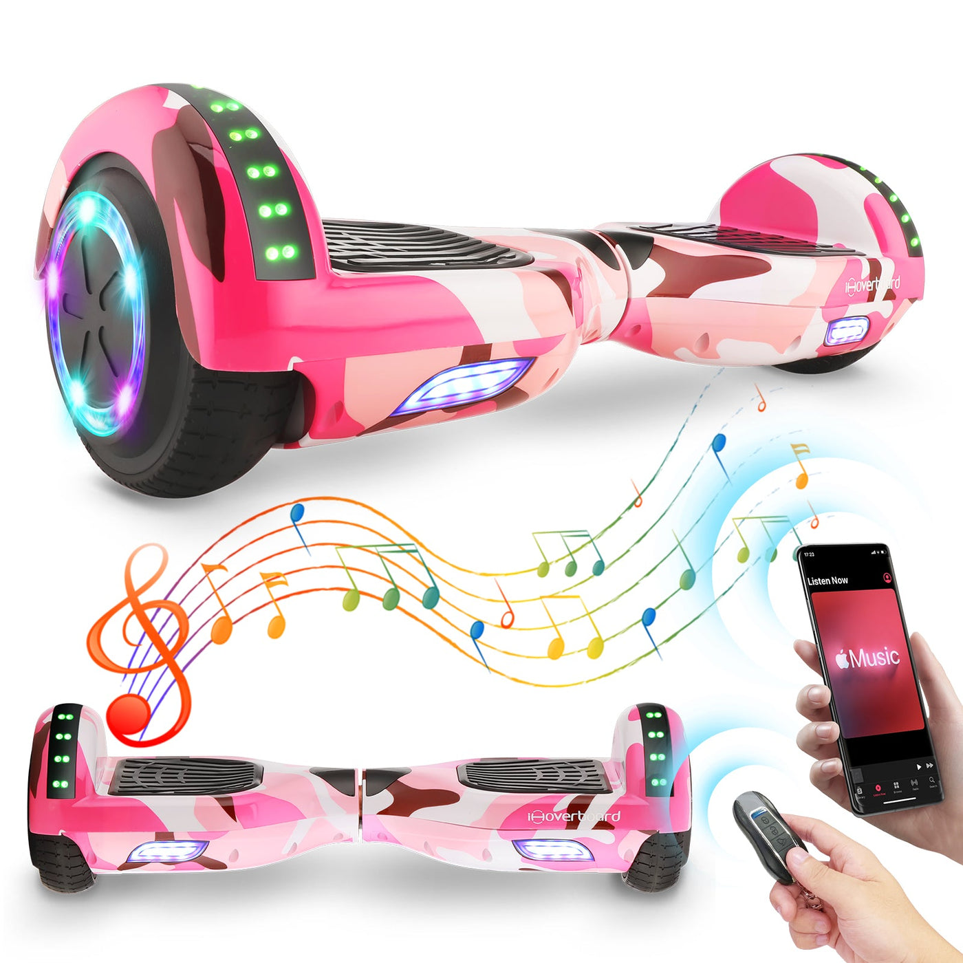 H1 Hot Pink 700-W-Motor LED Balance Hoverboard Bluetooth 6.5"