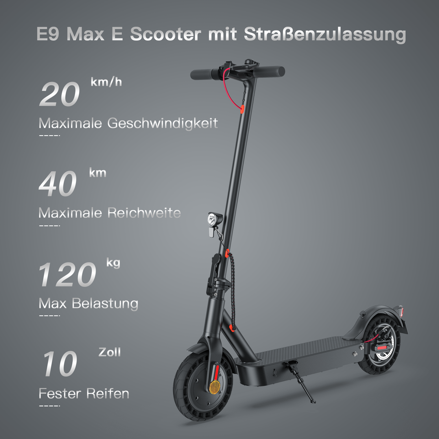 iScooter 500W 10" E9Max E Scooter Mit Straßenzulassung (ABE,eKFV)