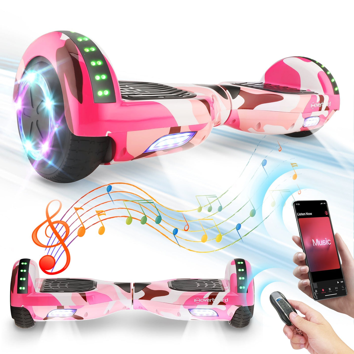 H1 Hot Pink 700-W-Motor LED Balance Hoverboard Bluetooth 6.5"