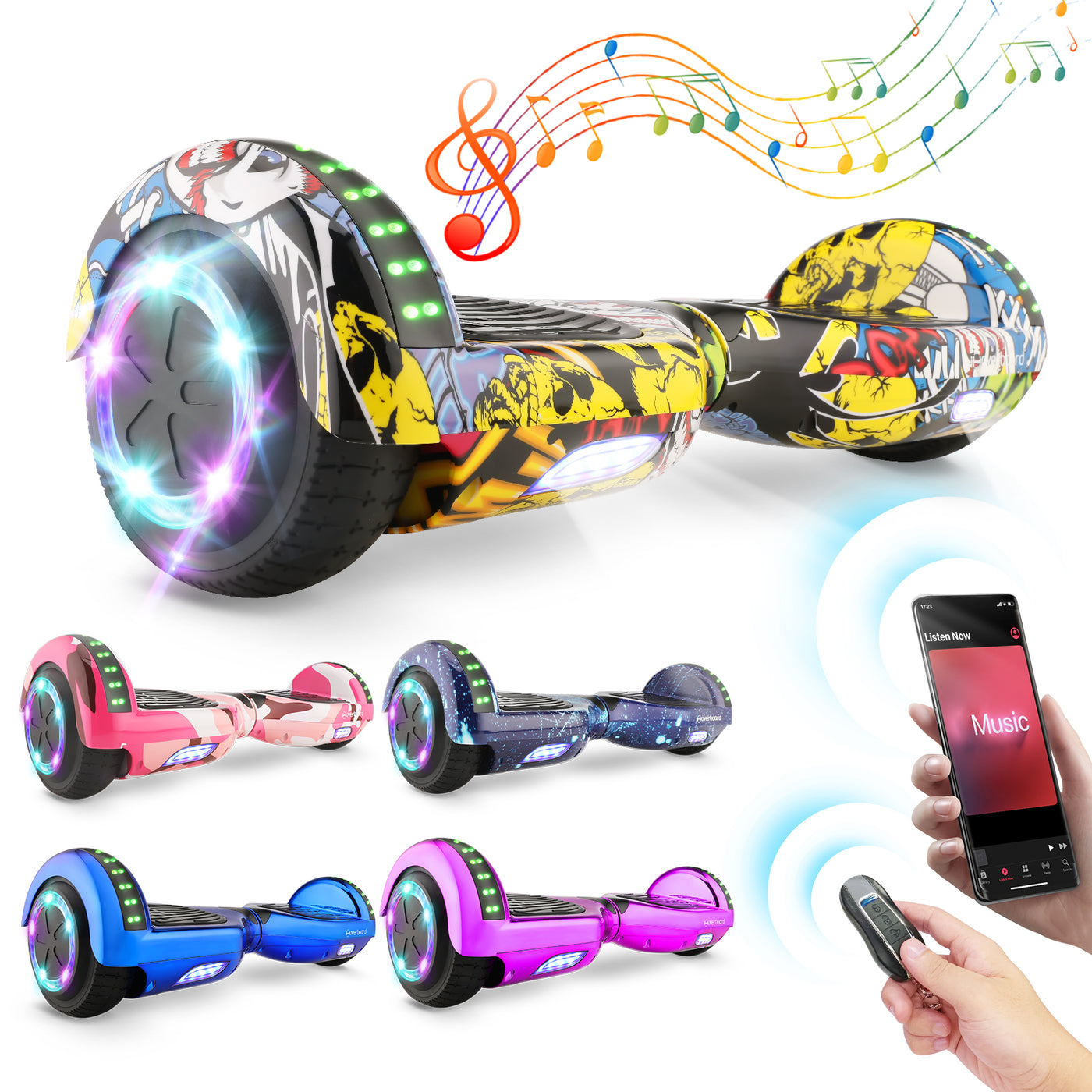 H1 Lila (Fuchsia) 700-W-Motor LED Smart Balance Hoverboard Bluetooth 6.5"