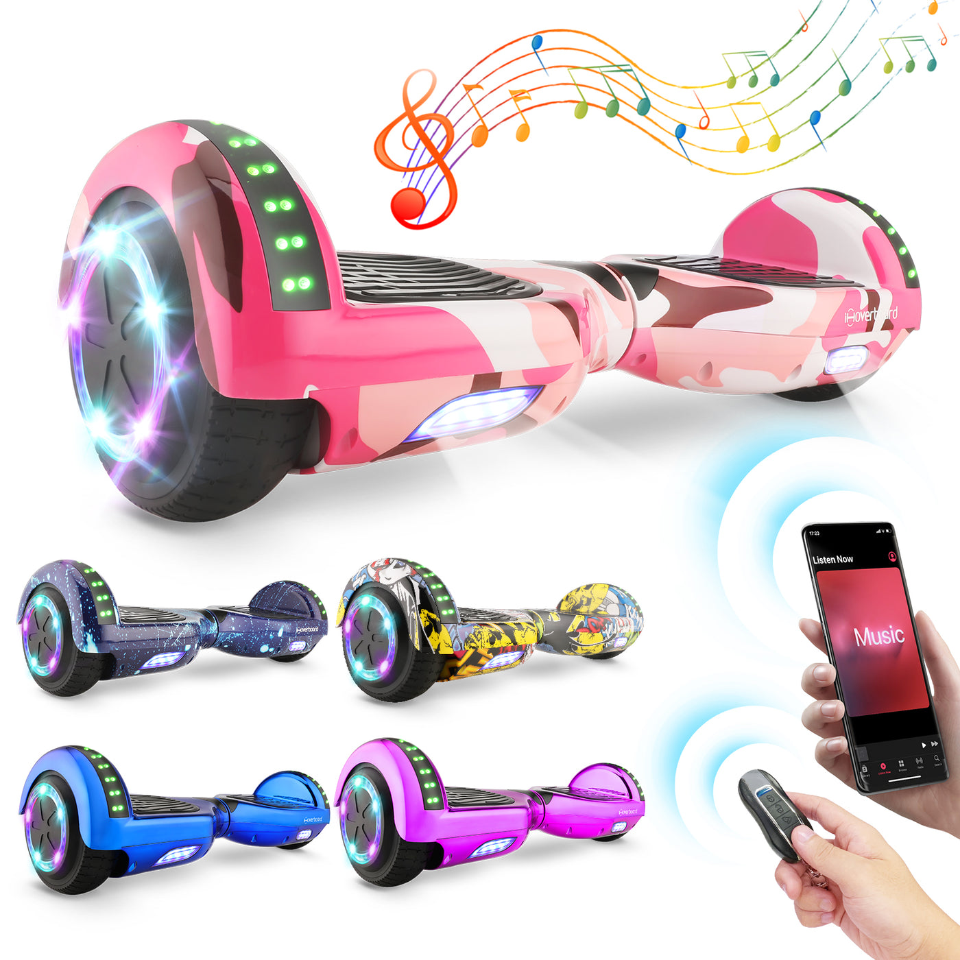 H1 Hot Pink 700-W-Motor LED Balance Hoverboard Bluetooth 6.5"