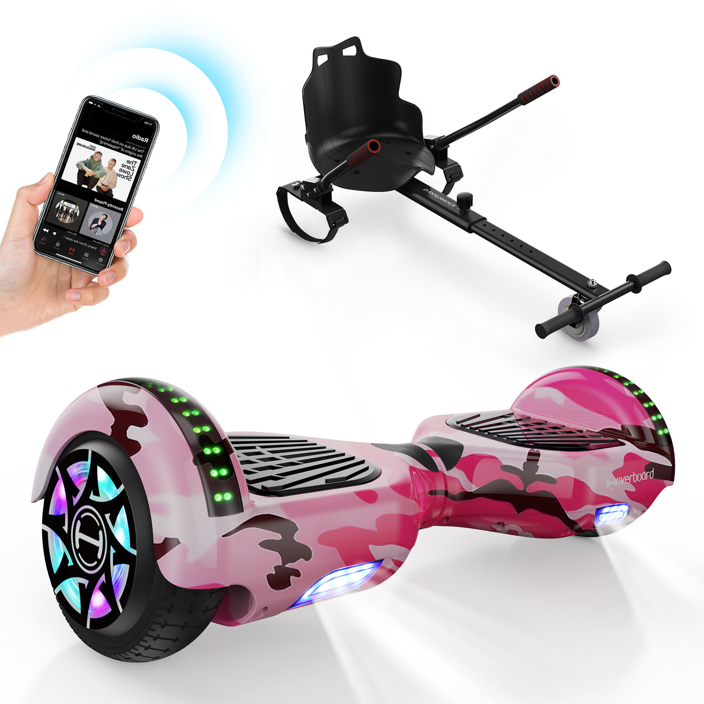 H1 Hot Pink 700-W-Motor LED Balance Hoverboard Bluetooth 6.5"